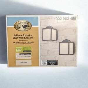 Hampton Bay 2-Pack Exterior LED Wall Lanterns – Black Finish, Opal Lens